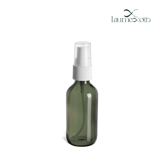 Laumexotic - 2 oz Green Boston Round Glass Bottle with White Treatment Pump