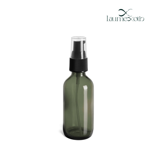 Laumexotic - 2 oz Green Boston Round Glass Bottle with Black Treatment Pump