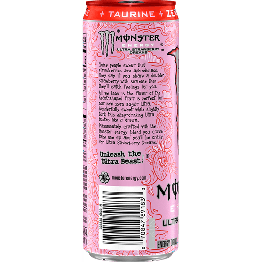 Monster Ultra Strawberry Dreams, Sugar Free Energy Drink,