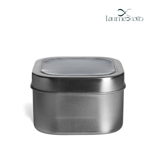 Laumexotic - 8 oz Square Deep Tin Container with Clear Top Cover