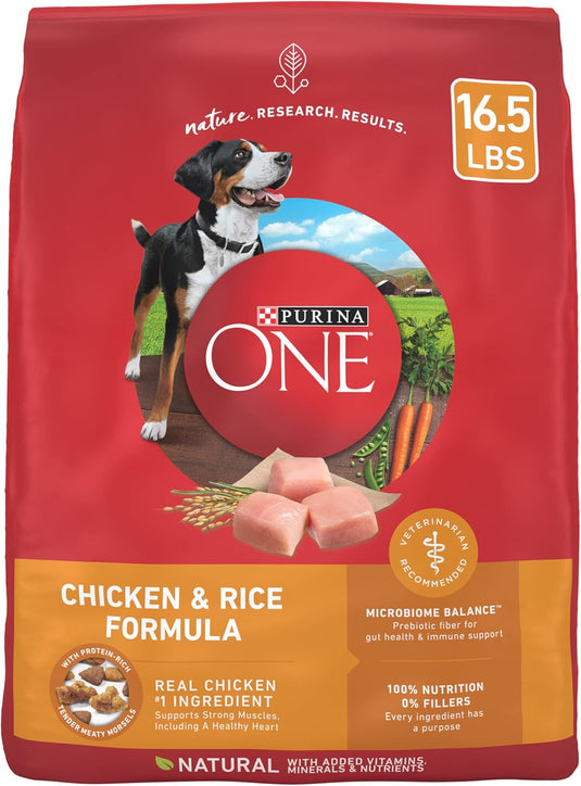 Purina One Dry Dog Food for Adult Dogs High Protein, Real Chicken & Rice, 16.5 lb Bag